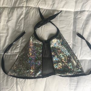 Holographic Halter Crop Rave Top